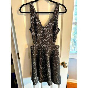 Abercrombie & Fitch Grey Floral Lace Cutout Scuba Knit Skater Dress, Size Medium